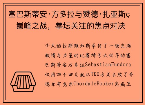 塞巴斯蒂安·方多拉与赞德·扎亚斯的巅峰之战，拳坛关注的焦点对决