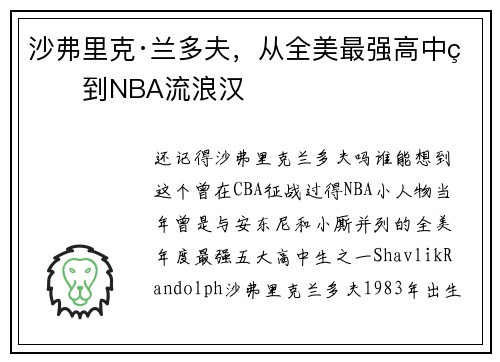 沙弗里克·兰多夫，从全美最强高中生到NBA流浪汉