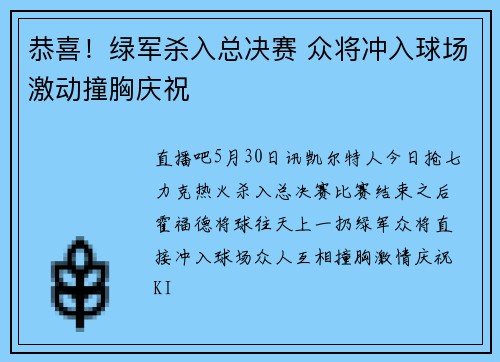 恭喜！绿军杀入总决赛 众将冲入球场激动撞胸庆祝